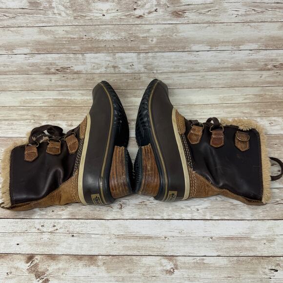 Sorel Slimpack Pac Short NL1901-239 Brown Leather Duck Snow Boots Women's Size 8 - Picture 6 of 10